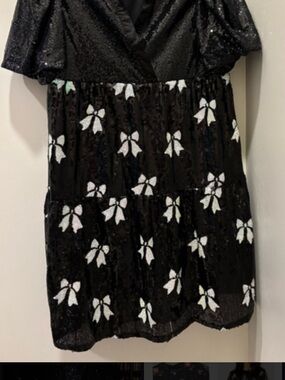 Simply Southern Black Sequin Dress with White Bow Motif